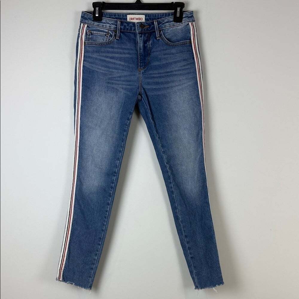 Anthro DRIFTWOOD Jackie Blue Jeans with Red and White Stripes Size‎ 26